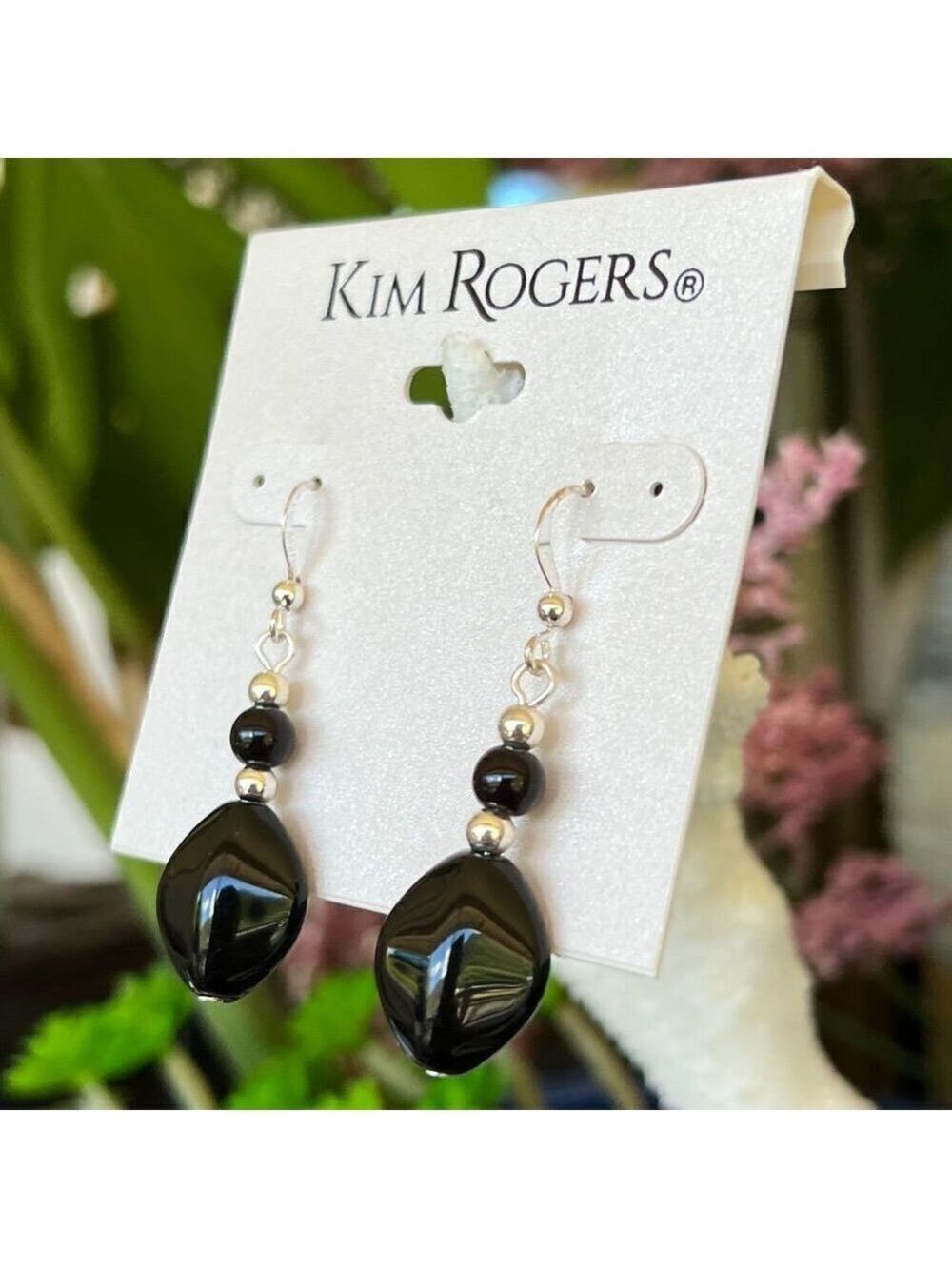 Kim Rogers Black Beaded Silver Dangle Fashion Earrings $16ea / 3 for $25
